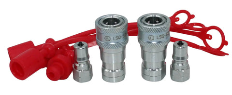 One Eighth Inch NPT Hydraulic Quick Connect Couplings ISO 7241 B For Tractor Hydraulics Quick Disconnect With Red Dust Caps Two Sets Included