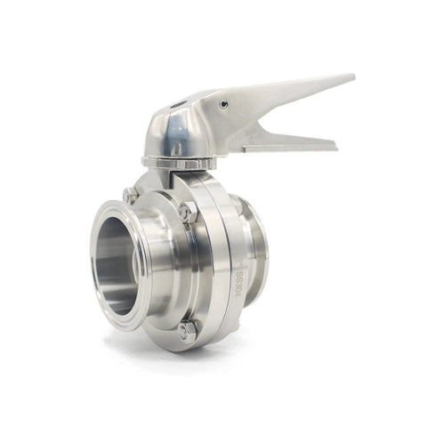 QiiMii stainless steel tri-clamp butterfly valve with trigger handle, 2-inch tube OD.