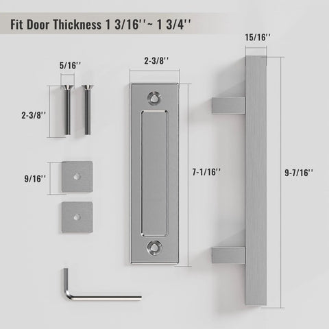 Stainless Steel Barn Door Handles 10 Inch Sliding Door Pull Flush Handle Double Sided Square Brushed Finish hardware set