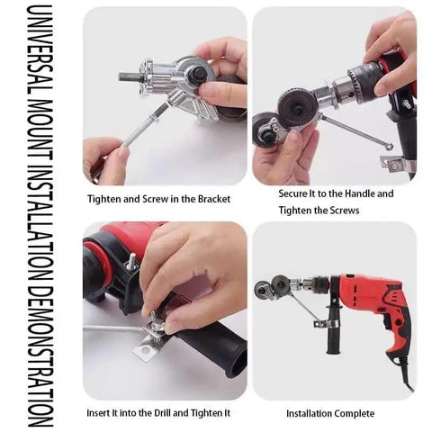 Installation guide for Beefy Titanium Coated Drill Nibbler Attachment for sheet metal cutting on a red drill