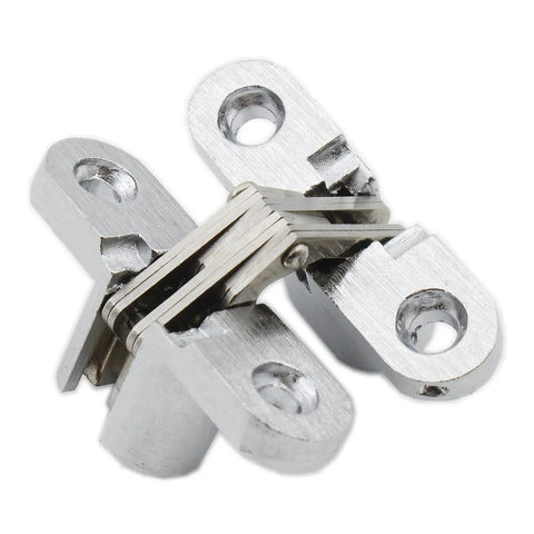 Close-up of 2 Pack Invisible Hinge For Cabinets And Doors, Hidden Concealed Hinge With 180 Degree Swing, Stainless Steel Cross Hinge