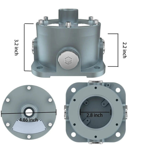 Explosion Proof Junction Box With Five Openings And Three Quarter Inch Hubs UL844 Certified water resistant copper aluminum alloy, dimensions labeled