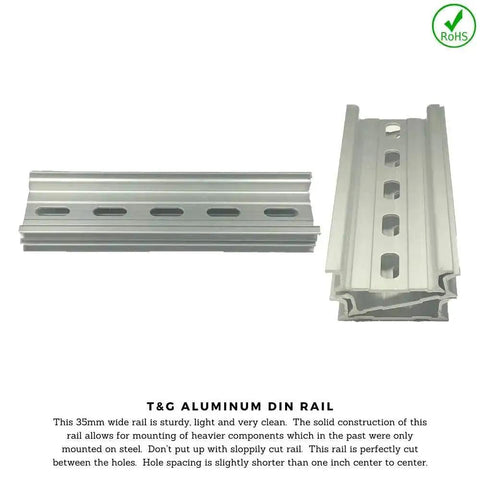 Three Piece DIN Rail Slotted Aluminum RoHS Compliant Rail Set, Five Inch Long, 35mm Wide, 7.5mm High, Silver Finish