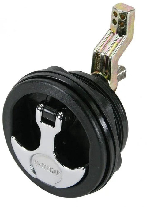 Three Inch Black T Handle Latch With Keyed Lock For Freshwater Boats showing front view with chrome handle and black nylon body.