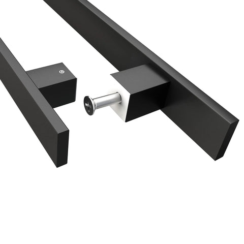 Heavy Duty 36 Inch Barn Door Push Pull Handle Made From Grade 304 Stainless Steel With Matte Black Finish Square Commercial Door Pull For Wood Or Glass Panels Tough As Nails For Entryways Front Offices And Home Use Anti Rust Durable close-up of connector
