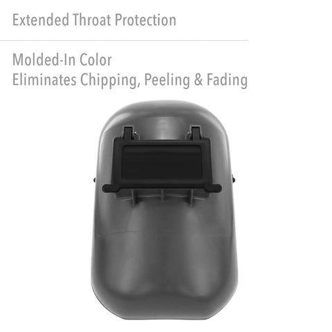 Front view of Tigerhood Classic Thermoplastic Welding Helmet With Speedy Loop Hard Hat Mount Gray Medium featuring extended throat protection.