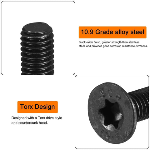 Close-up views of M4-0.7x10mm Flat Head Torx Anti Theft Machine Screws 20 Pieces with 10.9 Grade Alloy Steel and Torx Drive
