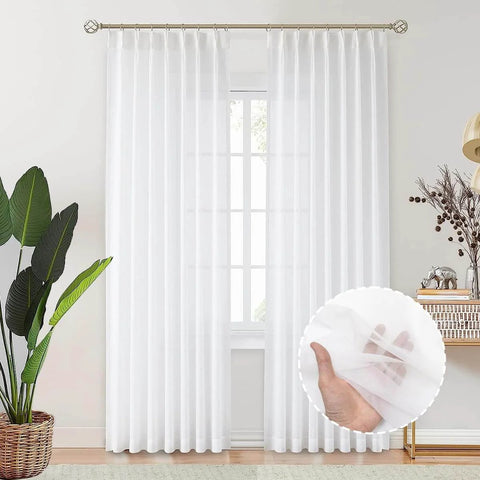 Pleated White Sheer Curtains For Track System Sliding Door Panels 2 Pack Each 100 Inches Wide Custom Sizing See Through Drapes