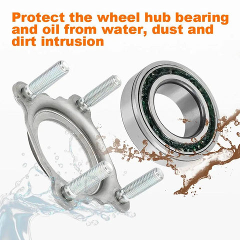 Beefed Up Axle Bearing With Seal And Retainer Kit For Jeep Wrangler JK JKU 2007 2017 Rear Axle Bearing Replacement With Seal Retainer For 68003270AA 83503077 68499023AA 68008523AA Four Piece Set showing components in water and dirt intrusion protection.