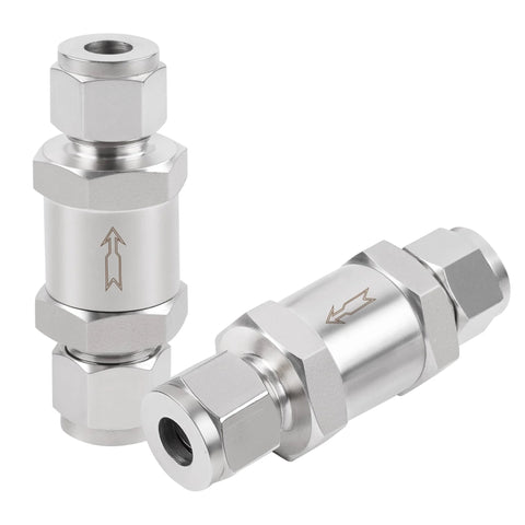 Two Yoebor 304 stainless steel detachable compression check valves, 3/8" OD x 3/8" OD, one-way valve for water/oil/gas