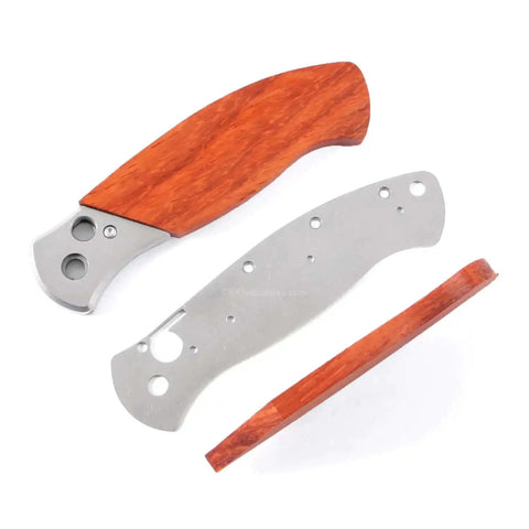 DDR3BL DIY Folding Knife Kit With Button Lock 440C Stainless Steel Blade 600 Grit Satin Finish Pre Machined Padauk Handle Scales Gift Boxed Parts Kit USA Design For Building Your Own EDC Knife components including Padauk scales and metal frame