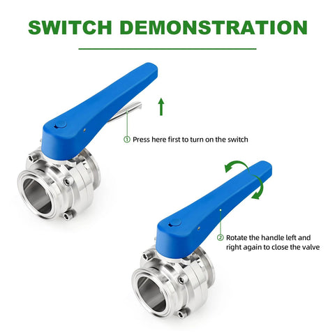 TAISHER 1pc butterfly valve kit, 4 in. tube OD, 304 stainless steel, blue lever, 119mm tri-clamp ferrule