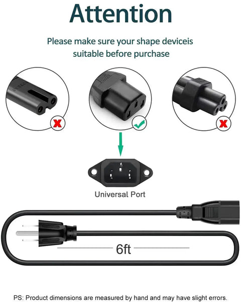 Diagram showing 6 ft Universal 3 Prong AC Power Cord Replacement for treadmills, with compatibility and connection details.