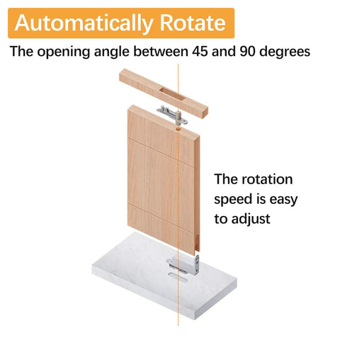 Hidden Self Closing Pivot Door Hinges With 360 Degree Swing Stainless Steel Concealed Door Hardware For Wood Doors Invisible Soft Close Hinge System showing automatic rotation between 45 and 90 degrees