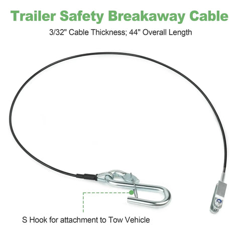 Beefed Up Trailer Brake Hydraulic Surge Actuator Breakaway Cable Assembly with S Hook for DA10 DA16 DA20 DA91