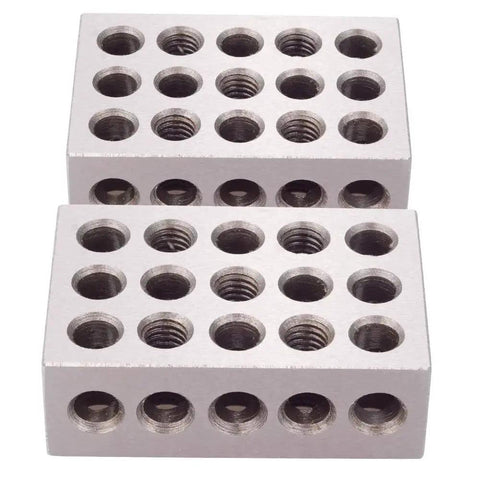 Machinist Grade 1 By 2 By 3 Hardened Steel Block Set Matched Pair With 23 Holes Including Five Tapped Three Eighths Inch By Sixteen TPI Holes