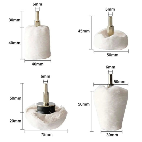 DIY Friendly Buffing Wheel Kit With White Flannelette Pads, 12 Pack for drill polishing metal and jewelry, different pad sizes shown