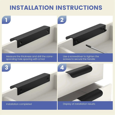 Installation instructions for 12 Pack 5 Inch Black Cabinet Pulls Edge and Finger Drawer Handles for Cabinets.