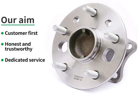 Rear Right Wheel Hub Bearing Assembly For 2002 To 2011 Toyota Camry ABS Models And 2005 To 2012 Avalon ABS Models Also Fits 2001 To 2003 Lexus ES300 2004 To 2006 ES330 And 2007 To 2012 ES350 ABS, front view, metal, 5-lug pattern.