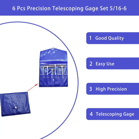 Six Piece Precision Telescoping Gage Set Five Sixteenths To Six Inches Range High Precision TBore Hole Gauges with Pouch