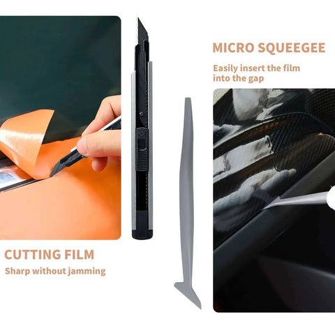 Vehicle Vinyl Wrap and Window Tint Tool Kit for Car Wrapping DIY Pros Includes 4 Inch Felt Squeegee, Retractable 9mm Utility Knife