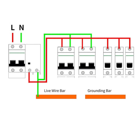 Wiring diagram showing installation of a 2-Pole 250V DC Miniature Circuit Breaker For Solar Systems, Din Rail Mount, Quick-Trip DC Breaker, C65H-DC, 32A