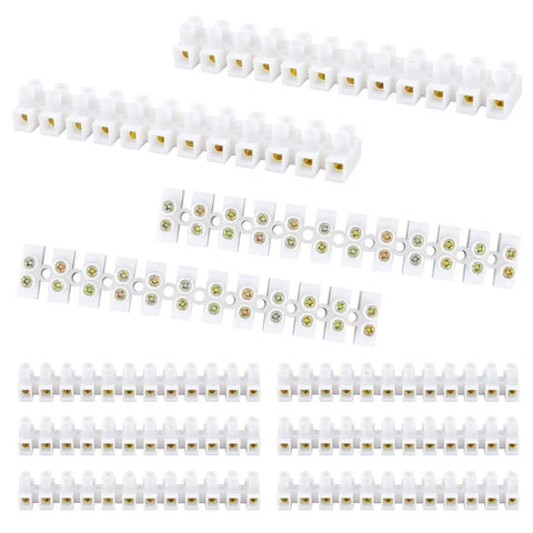 Front view of 10 Or 20 Pack 12-Position Dual Row Screw Terminal Block Kit for Small Home Projects and Electrical Wiring, Barrier Strip.