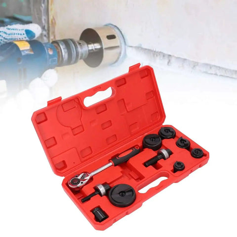 Ratchet Hole Punch Kit For Cutting Clean Burr Free Holes From Half Inch To Two Inch In Metal Plastic And Aluminum in red case