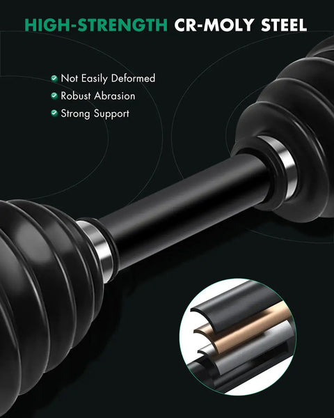 Close-up of high-strength CV Axle Shaft Assembly Front Left And Right For Subaru Forester 2.5L Impreza 2.5L WRX 2.5L XV Crosstrek 2.0L 2009-2014 Replacement Kit 66-7381 NCV66008 FWD showing cr-moly steel material