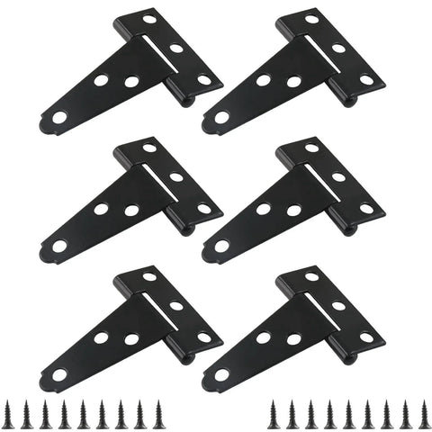 6 Pack Tee Hinge 2 Inch Heavy Duty T Strap Hinges Black For Barn Doors Gates Sheds Wooden Fences Wrought Iron Rustproof Hardware Includes Screws