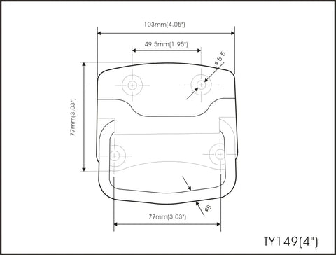 Technical drawing of Heavy Duty Ring Pull Chest Handle 4 Inch Zinc Plated For Boxes And Chests with dimensions and mounting holes