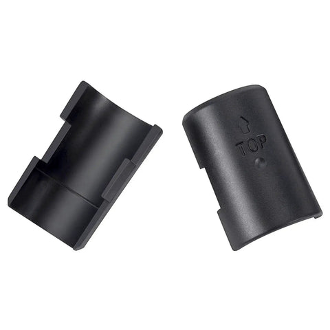 50 Pack Wire Shelf Clips For 1 Inch Post Shelving Black ABS Shelf Lock Clips shown front and side view