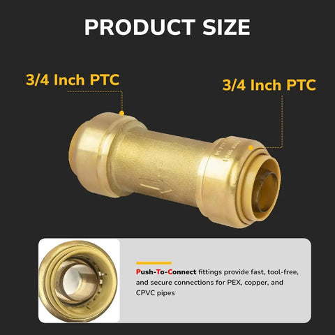 3/4 Inch Brass Push To Connect Check Valve For Copper CPVC And PEX Pipes With Upgraded Stiffener And Disconnect Clip, One Way Flow Prevents Backflow, Tool Free Installation, NSF And UPC Certified Plumbing Fitting KAINGA
