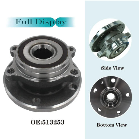 Front Wheel Bearing And Hub Assembly 513253 For Audi And VW, side and bottom view, ABS-ready, direct fit
