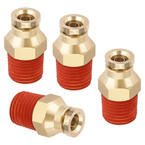1/4 Inch Quick Push To Connect Brass Union Straight Fitting High Quality DOT Approved For Tube OD X NPT Thread Air Line Adapter Suspension Kit For Truck Trailers And Brake System 4pcs