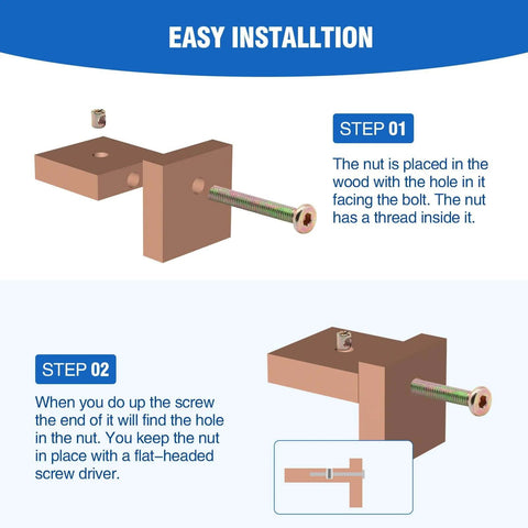 Installation diagram for M6x120mm Flat Head Hex Socket Cap Screws Set Of 10 For Furniture And DIY Projects, Carbon Steel With Partial Thread.