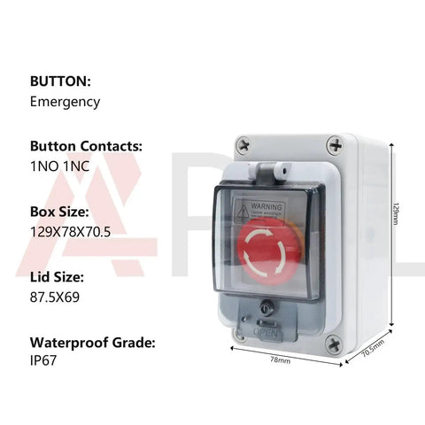 IP67 Outdoor Waterproof Button Switch Box With Emergency Stop Button Protective Cover Beefy ABS Housing for Industrial Use