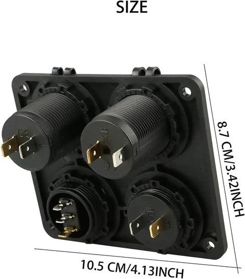 4 In 1 Car Charger Panel With LED Voltmeter And Dual USB 4.2A Fast Charge Cigarette Lighter Socket LED Rocker Switch back view