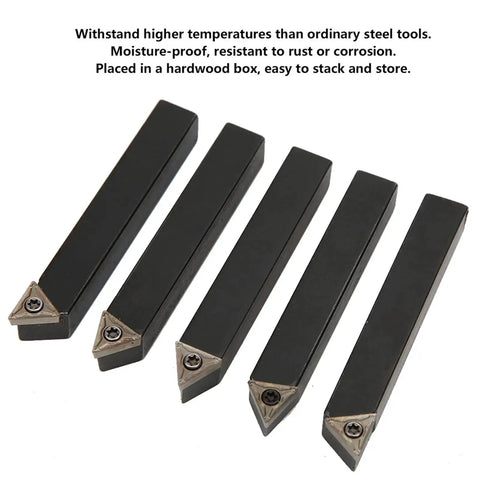 Versatile 5 Piece Indexable Turning Tool Set With Three Eighths Inch Cemented Carbide Inserts For Lathe Turning Facing Boring And Chamfering 60 75 And 90 Degree Tools For Precise Clean Cuts Flexman.