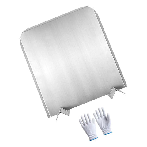 Adjustable Steel Heat Deflectors With Base And Back Panel For Efficient Home Heating In Fireplaces, shown with installation gloves