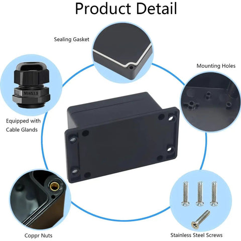 2 Pack IP65 Waterproof ABS Plastic Electrical Junction Boxes Project Enclosures With Fixed Ears Black 3.94 X 2.68 X 1.97 Inches showcasing features