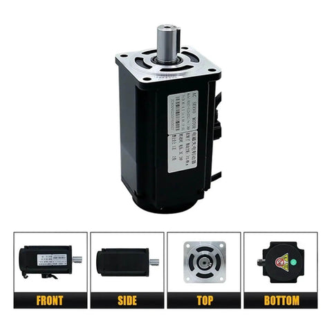 Front and side views of Beefy 1000W 220V AC Servo Motor Kit With Magnetic 17 Bit Absolute Encoder And T3D 20A Driver High Torque