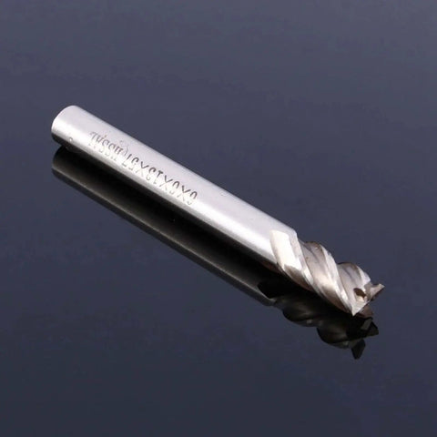 6mm 4 Flute End Mill Set With Straight Shank HSS Spiral End Milling Cutter For Wood And Metals on dark surface