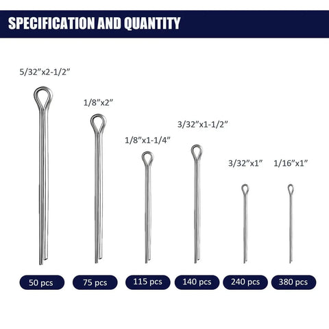 Built Tough Cotter Pin Assortment Kit With Case 1000 Piece Set Including Six Sizes From 1/16 To 5/32 Inch Durable Carbon Steel Split Pins