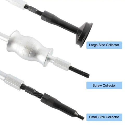 Blind Inner Bearing Race And Seal Puller Set with slide hammer and size collectors, showing large and small collectors.