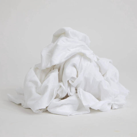 Bulk T Shirt Rags 5 lb Box White Cotton Wiping Cloths For Paint, Stain, Grease Cleanup In Shop And Auto Use, stacked