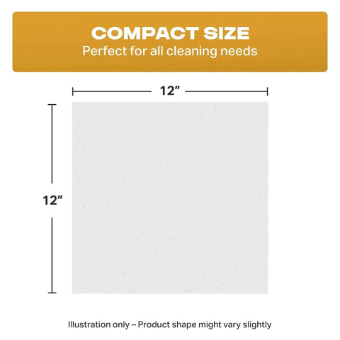 White Terry Cloth Cleaning Rags 12x12 Inches, 5 Lb Bulk Box, illustration showing compact 12x12 inch size with labeled dimensions.