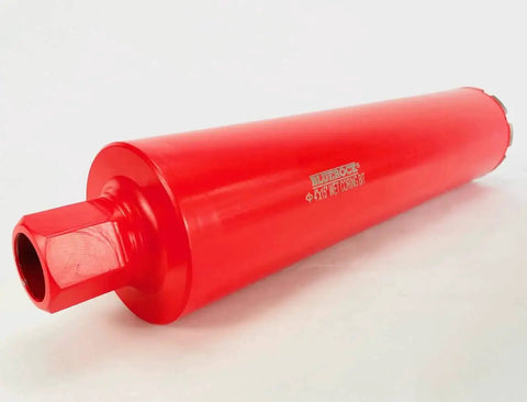 4 Inch Diamond Wet Core Drill Bit For Concrete And Masonry, Heavy Duty 1 1/4 Inch Threaded, 17 Inch Overall Length, red barrel