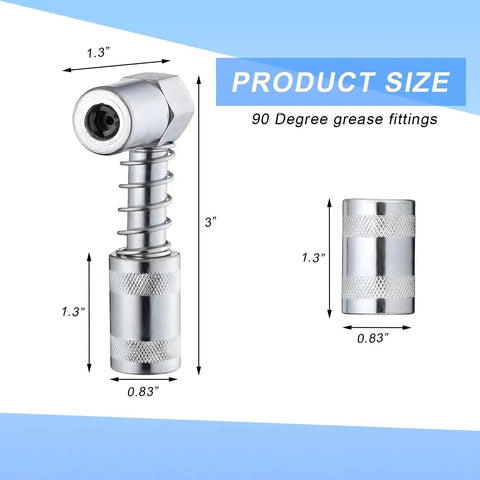 90 Degree Grease Coupler Adapter For Tight Spaces With Heavy Duty Steel Construction And Sleeves Grease Gun Lubrication Tool size details