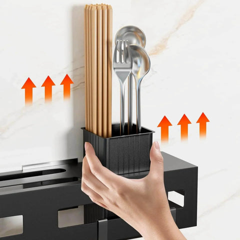 Wall Mount Utensil Rack, 15.7inch Kitchen Utensil Hanger with chopsticks and cutlery on stainless steel rack installation